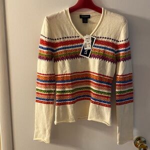 Airport multicolor knitted long sleeve V neck sweater size medium